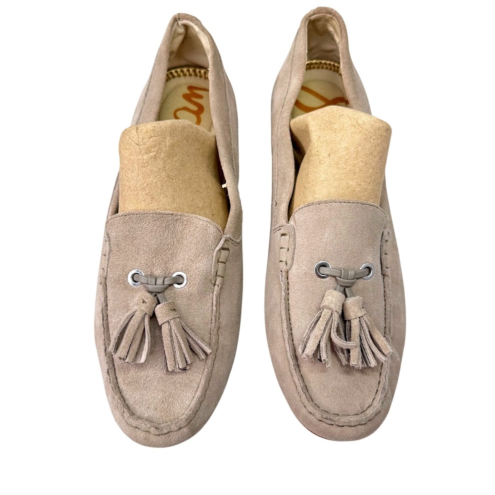 Sam Edelman Tassel Loafers Womens 10 Beige Suede Slip-On Flats Classic Preppy